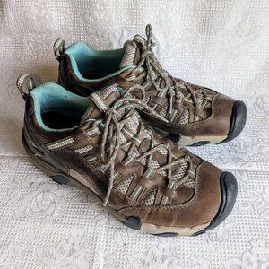 KEEN ALAMOSA Brown/Teal Leather Hiking Trail Shoes Womens 8 / 38.5